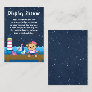 Nautical Girl Monkey Rosa and Navy Visning Shower Tilläggskort