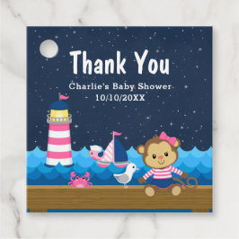 Nautical Girl Monkey Rosa Baby Shower Tack Gåvor Etiketter