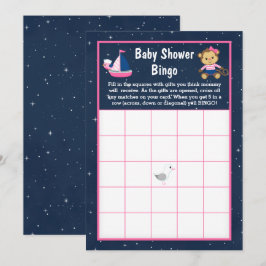 Nautical Girl Monkey Rosa och Navy Baby Bingo Inbjudningar