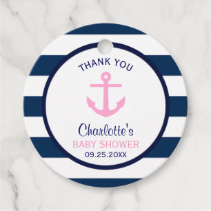 Nautical GIRL Rosa Navy Blue Baby Shower Gåvor Etiketter