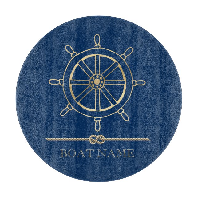 Nautical Gold Boat Wheel, Marinblå  (Framsidan)