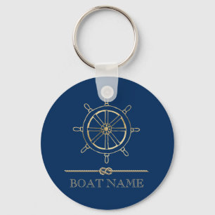 Nautical Gold Boat Wheel, Marinblå Nyckelring