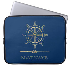 Nautical Gold Boat Wheel,Navy Blue Laptop Fodral