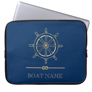 Nautical Gold Boat Wheel,Navy Blue Laptop Fodral