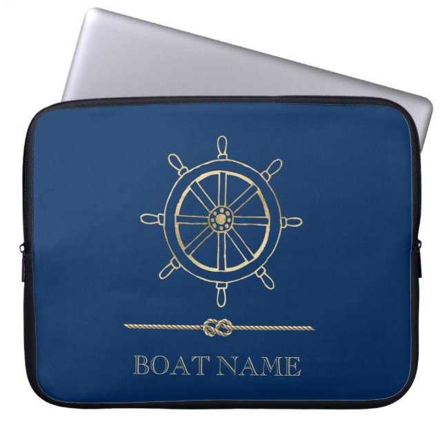 Nautical Gold Boat Wheel,Navy Blue   Laptop Fodral (Framsidan)