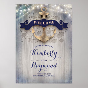Nautical Golden Anchor Bröllop Välkomstskylt Poster