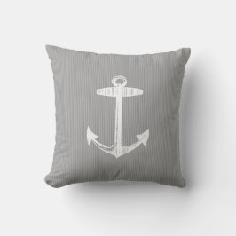 Nautical Grått Stripe Anchor Lumbarkudde