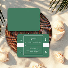 Nautical Green White Anchor Randiga Bröllop RSVP E Tilläggskort