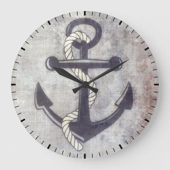 Nautical Grungy Anchor Rustic Wall Clock Stor Klocka (Framsida)