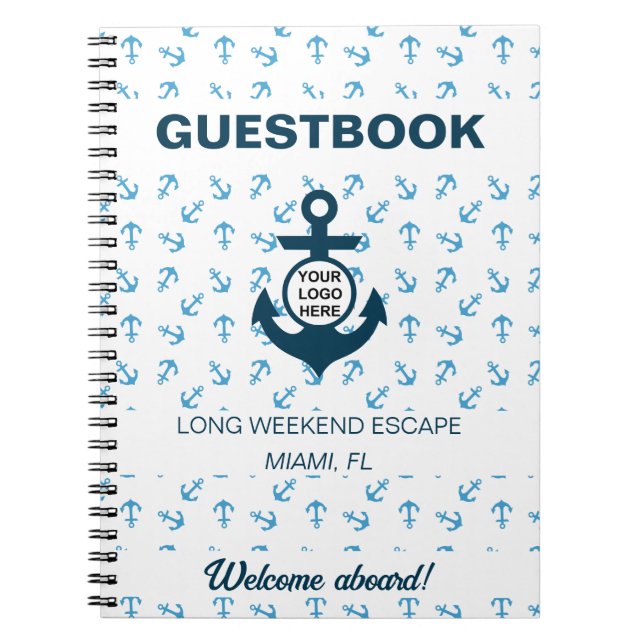Nautical Guestbook Navy och light blue Anchor Anteckningsbok (Framsidan)