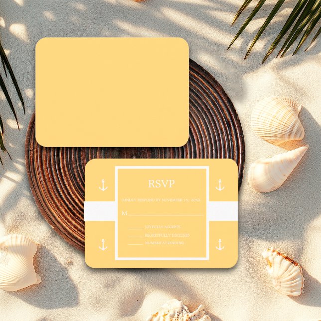 Nautical Gul Vit Ankar Randiga Bröllop RSVP Tilläggskort (Skapare uppladdad)