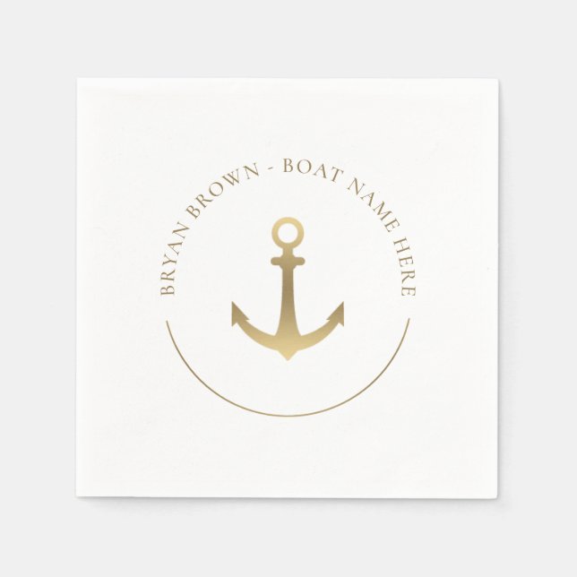 Nautical Guld Anchor - Boat Namn Napkins Pappersservett (Framsidan)