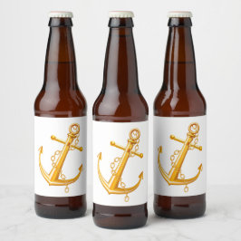 Nautical Guld Anchor Bröllop Beach Sommar Party Ölflaska Etikett