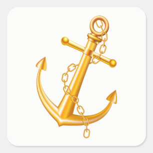 Nautical Guld Anchor Bröllop Sommarbuss Fyrkantigt Klistermärke