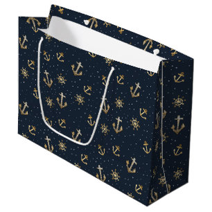 Nautical Guld Anchor & Helm Mönster på Blue