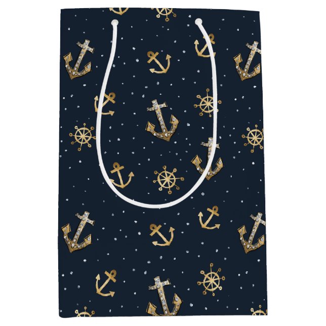Nautical Guld Anchor & Helm Mönster på Blue (Framsidan)