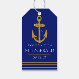 Nautical Guld Anchor Monogram Bröllop Guest Favor Presentetikett
