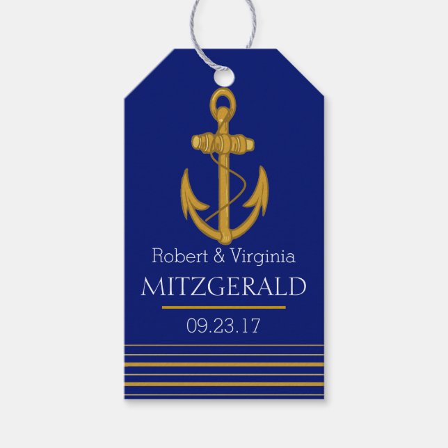 Nautical Guld Anchor Monogram Bröllop Guest Favor Presentetikett (Framsidan)