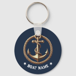 Nautical Guld Anchor Navy Blue Boat Namn Nyckelring