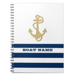 Nautical,Guld Anchor Navy Blue Rand Anteckningsbok