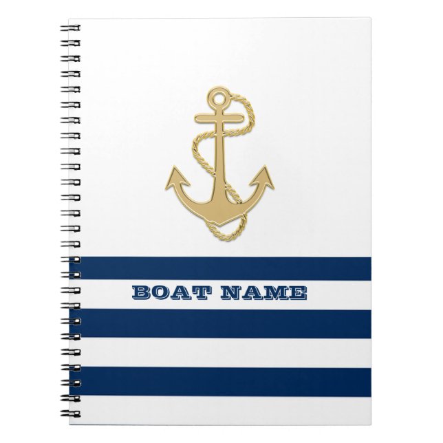 Nautical,Guld Anchor Navy Blue Rand Anteckningsbok (Framsidan)