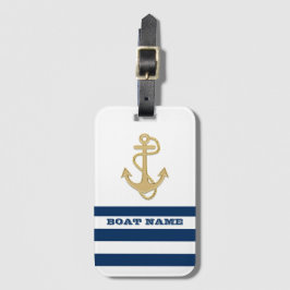 Nautical,Guld Anchor Navy Blue Rand Bagagebricka