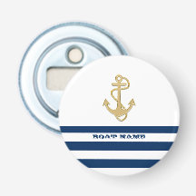 Nautical,Guld Anchor Navy Blue Rand