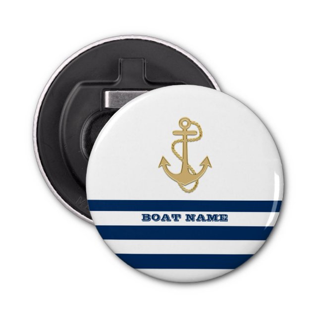 Nautical,Guld Anchor Navy Blue Rand Flasköppnare (Framsidan)