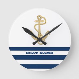 Nautical,Guld Anchor Navy Blue Rand Rund Klocka
