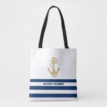 Nautical,Guld Anchor Navy Blue Rand