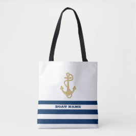 Nautical,Guld Anchor Navy Blue Rand Tygkasse