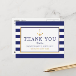 Nautical Guld Anchor, Navy & Guld Tack Vykort