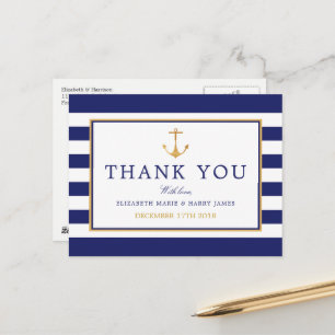 Nautical Guld Anchor, Navy & Guld Tack Vykort