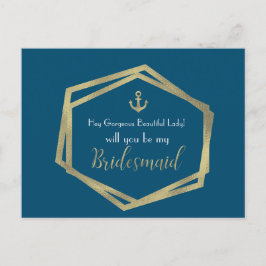 Nautical Guld Anchor Navy ska vara mitt Bridesmaid Helg Vykort