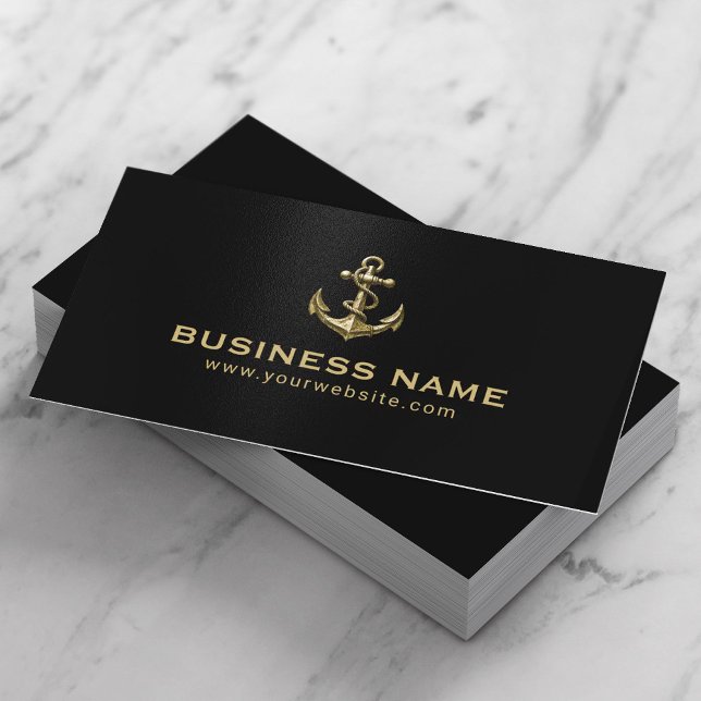 Nautical Guld Boat Anchor Professionell Black Visitkort (Skapare uppladdad)