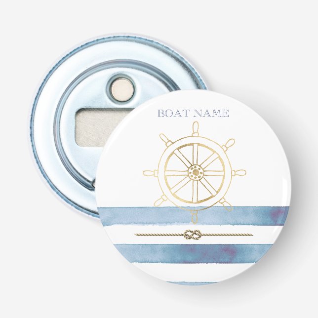 Nautical Guld Ratt, Blå Vattenfärg Ränder   Flasköppnare (Framsidan)