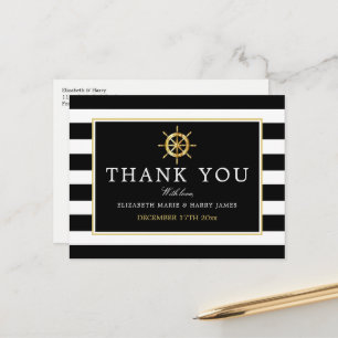 Nautical Guld Wheel, Black/Guld Bröllop Tack Vykort
