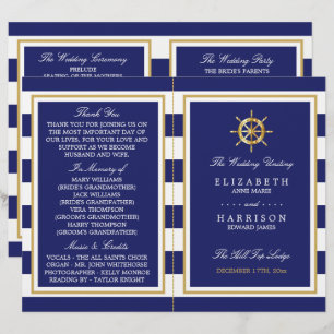 Nautical Guld Wheel, Navy/Guld Bröllopsprogram