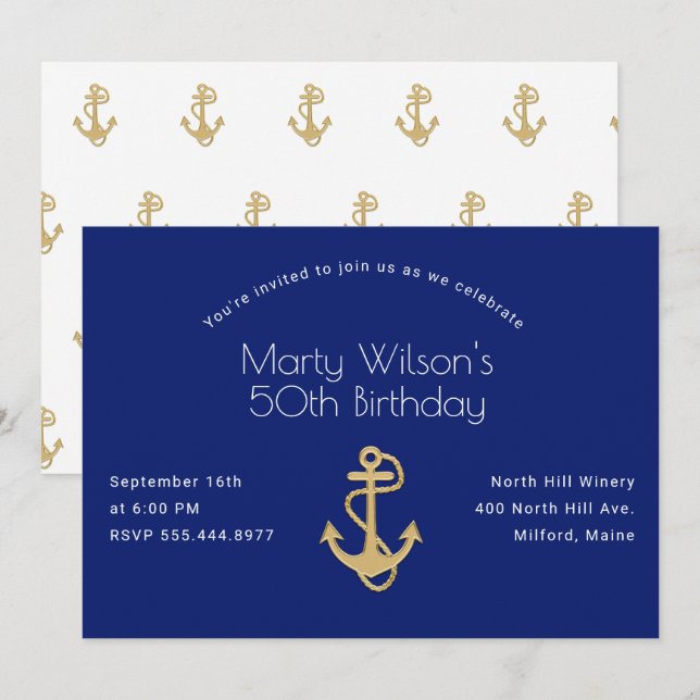 Nautical Hans Birthday-firandeinbjudan Inbjudningar (Fram/baksida)