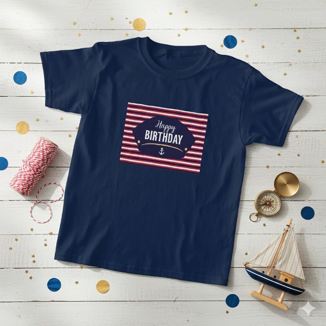 Nautical Happy Birthday Kids T-Shirt – Marinblå &  (Skapare uppladdad)