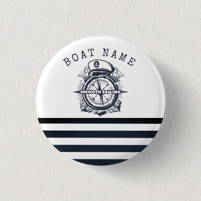 Nautical Hat, Anchor,Wheel Navy Blue Stripe Knapp (Framsida)