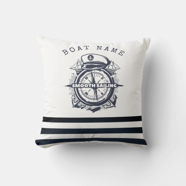 Nautical Hat, Anchor,Wheel Navy Blue Stripe Kudde (Framsida)