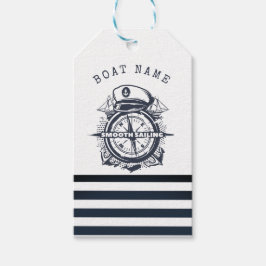 Nautical Hat, Anchor,Wheel Navy Blue Stripe Presentetikett