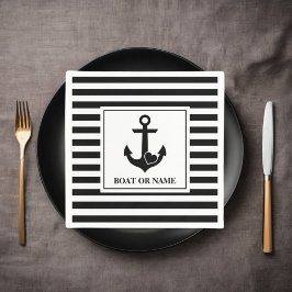 Nautical Heart Anchor Boat Black White Stripe Pappersservett