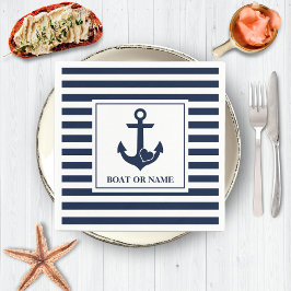 Nautical Heart Anchor Boat Namn Navy White Stripe Pappersservett