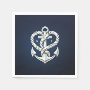 Nautical Heart Rope Anchor Coastal Navy Bröllop Pappersservett