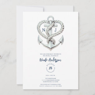 Nautical Heart Rope Anchor Kustnära Bröllopsdusch Inbjudningar