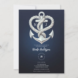Nautical Heart Rope Anchor Kustnära Navy Bröllop  Inbjudningar