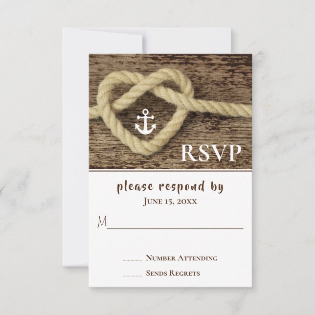 Nautical Heart Rope Knot och Anchor Bröllop OSA Kort (Framsida)