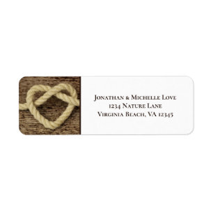 Nautical Heart Rope Knot Wood Background Adress Returadress Etikett